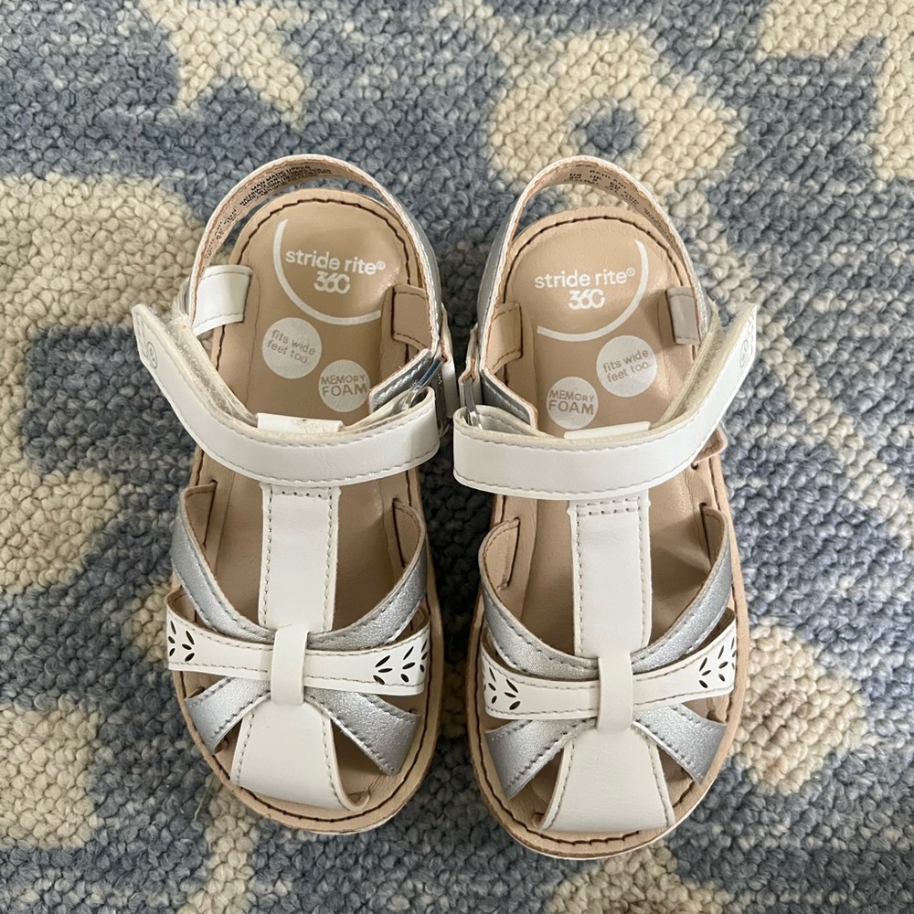 Stride Rite Kehiani White and Silver Girls Sandals